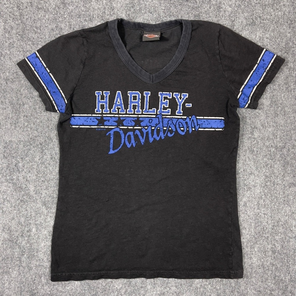 Harley-Davidson Graphic T-Shirt Womens Small Black Blue Rocky Mountain Denver